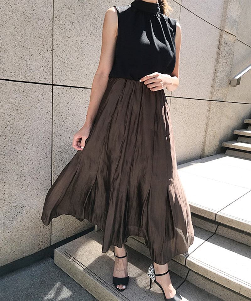 優美に揺れる上品ワッシャーマキシ丈スカート