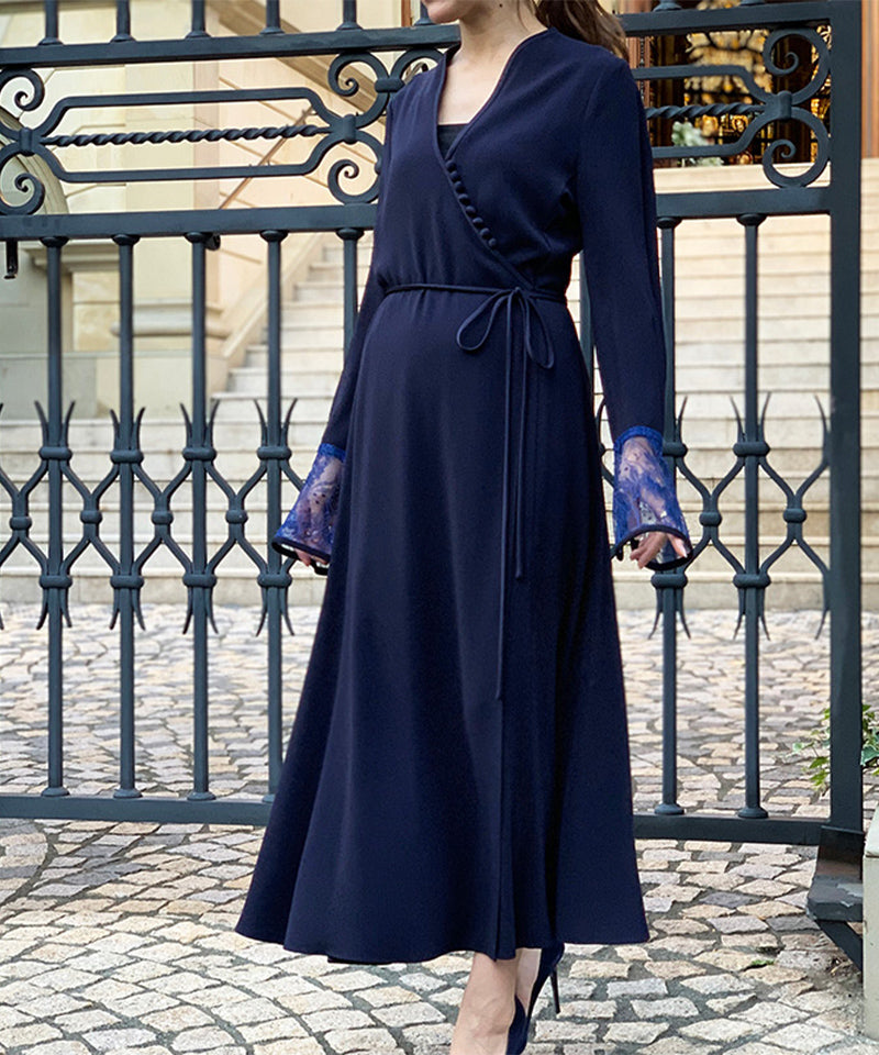 美シルエットカシュクールフレアロングドレス