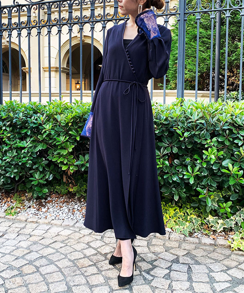 美シルエットカシュクールフレアロングドレス