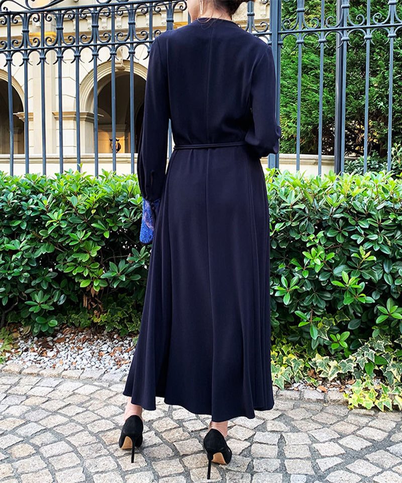美シルエットカシュクールフレアロングドレス